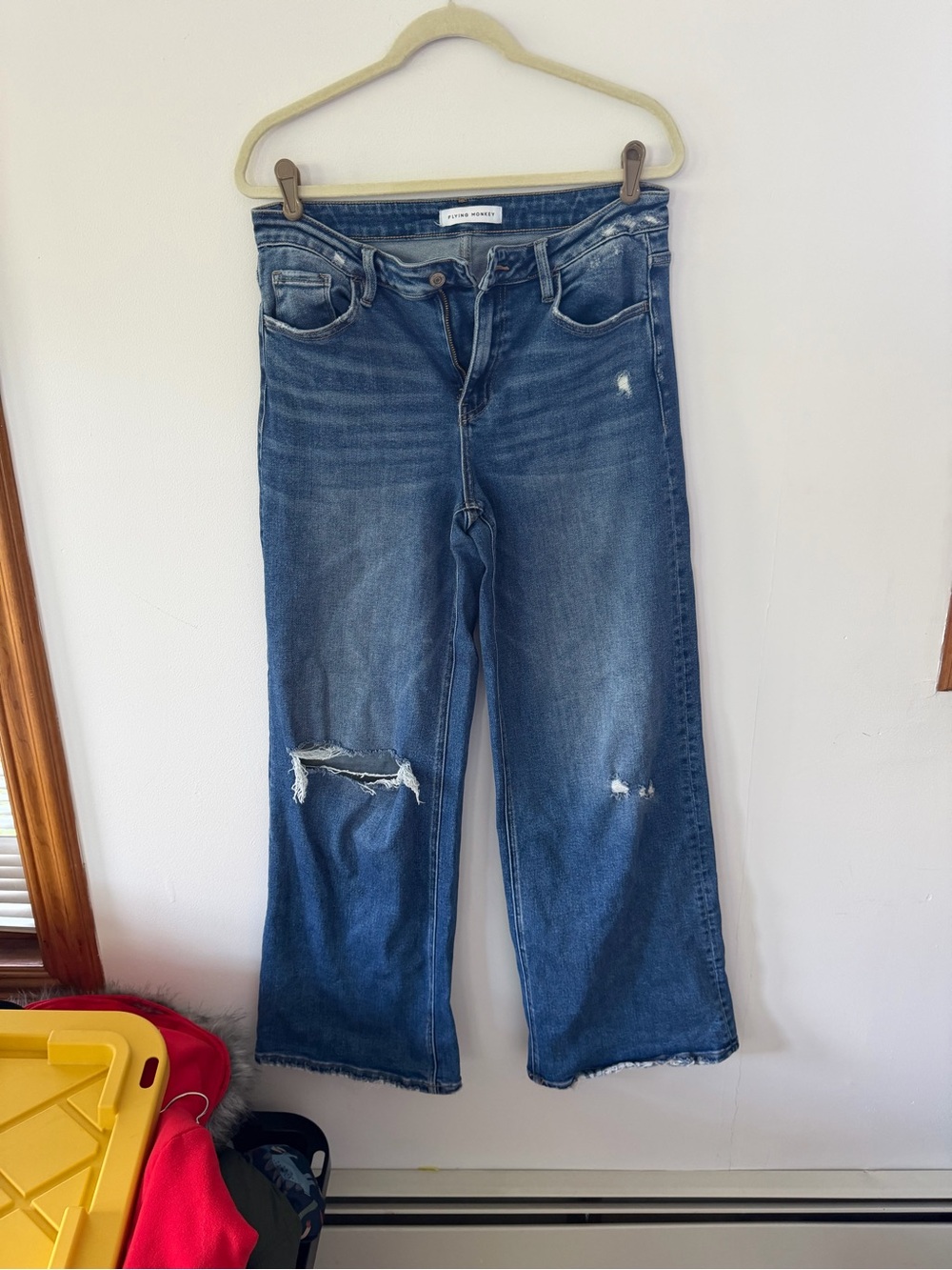Flying Monkey Mid-Blue Distressed Wide Leg Jeans